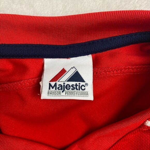 Majestic St. Louis Cardinals Shirt Mens Red Blue Short Sleeve V-neck Logo MLB - Picture 8 of 9